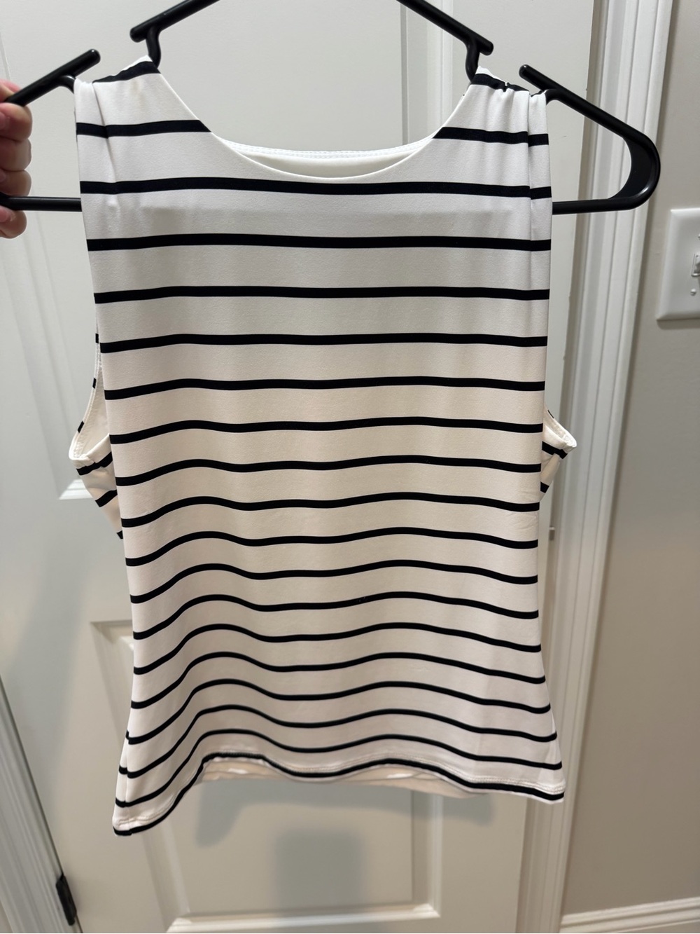 Tahari Black and White Striped Sleeveless Tank
